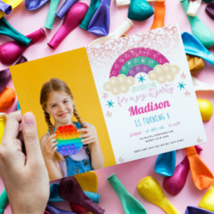 Invitation Photo de fête d'anniversaire Pop It Rainbow