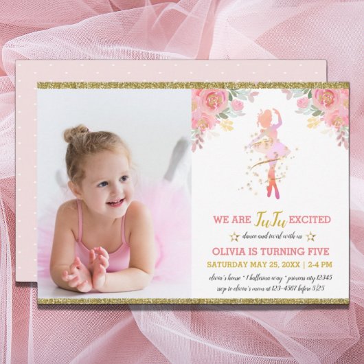 Invitation Photo de fête d'anniversaire rose élégant danseuse