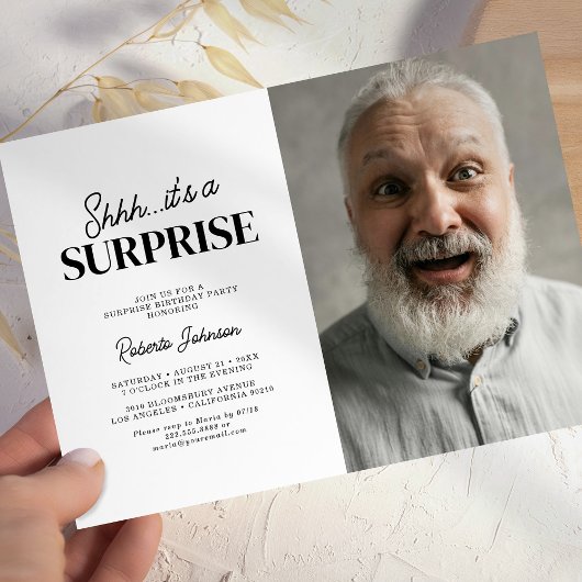 Invitation Photo de fête d'anniversaire surprise pour adultes