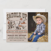 Invitation Photo de fête d'anniversaire western cowboy Saddle (Devant)