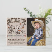 Invitation Photo de fête d'anniversaire western cowboy Saddle (Debout devant)