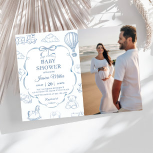 Invitation Photo de fête de baby shower avec ruban bleu Toile