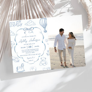 Invitation Photo de fête de baby shower avec ruban bleu Toile