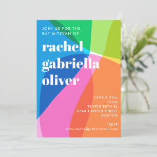 Invitation Photo de fête de Bat Mitzvah arc-en-ciel abstrait 