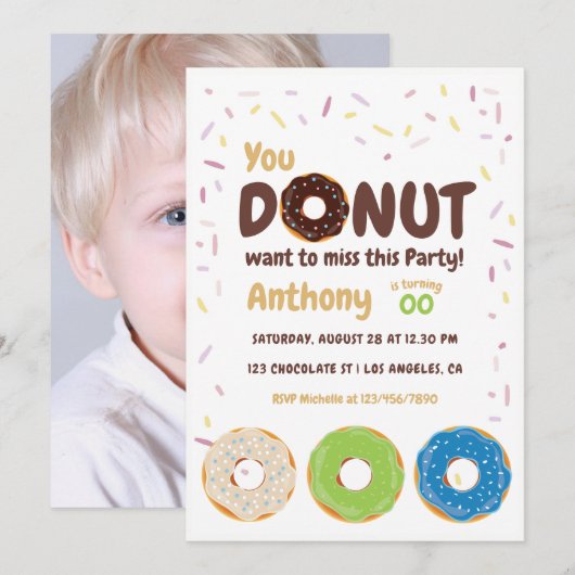 Invitation photo de fête de Donut (Devant / Derrière)