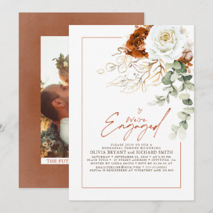 Invitation Photo de fête de fiançailles florale en blanc et t