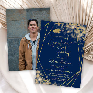 Invitation Photo de fête de fin d'études élégante bleu marine