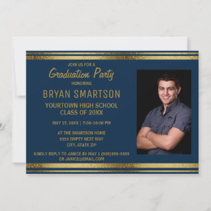 Invitation photo de fête de fin d'études en bleu m