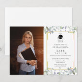 Invitation Photo de fête de fin d'études florale de verdure m (Devant / Derrière)
