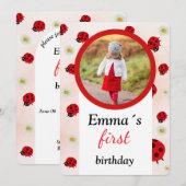 Invitation photo de fête de lady bug (Devant / Derrière)