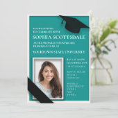 Invitation Photo de fête de malle universitaire sarcelle et b (Debout devant)