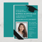 Invitation Photo de fête de malle universitaire sarcelle et b (Devant / Derrière)