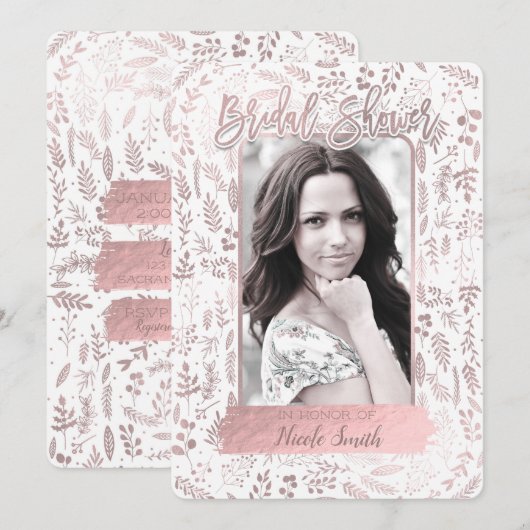 Invitation Photo de Fête de Mariage Moderne avec Feuille d'Or (Devant / Derrière)