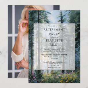 Invitation Photo de fête de retraite forestière florale aquar