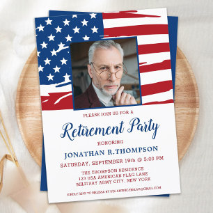 Invitation Photo de fête de retraite militaire Drapeau améric