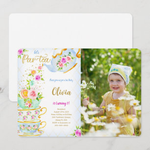 Invitation photo de fête de thé d'anniversaire dor