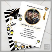 Invitation Photo de fête double noir blanc marguerite Grad