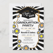 Invitation Photo de fête double noir blanc marguerite Grad (Devant)