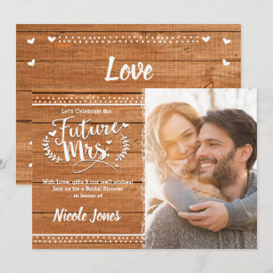 Invitation Photo de Fête Prénuptiale Rustique en Bois de Chên