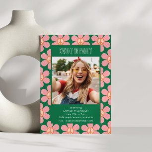 Invitation Photo de fête Retro Flower Peace Rose Vert Sweet 1