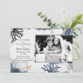 Invitation Photo de fiançailles à l'aquarelle corail marine b (Debout devant)