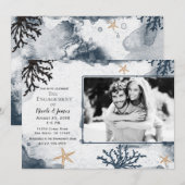 Invitation Photo de fiançailles à l'aquarelle corail marine b (Devant / Derrière)