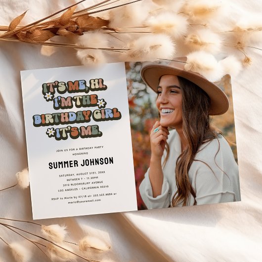 Invitation Photo de fille d'anniversaire rétro