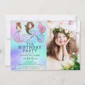 Invitation Photo de fille d'anniversaire sirène mignonne (Devant)