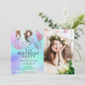 Invitation Photo de fille d'anniversaire sirène mignonne (Debout devant)