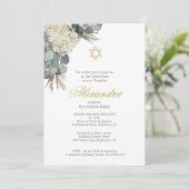 Invitation Photo de fille juive Baby baptisant Floral Gold (Debout devant)