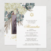 Invitation Photo de fille juive Baby baptisant Floral Gold (Devant / Derrière)