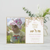 Invitation Photo de fille pour 1er anniversaire thème Rose et (Debout devant)