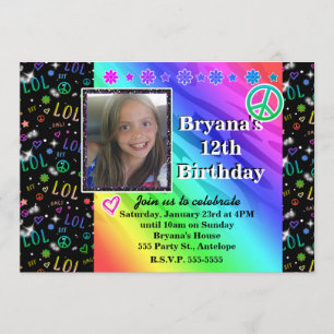 Invitation photo de Filles Rainbow LOL Birthday Pa