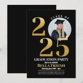 Invitation Photo de fin d'études 2025 Gold Black (Devant / Derrière)