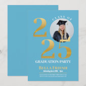 Invitation Photo de fin d'études 2025 Gold Blue (Devant / Derrière)