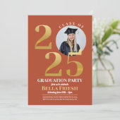 Invitation Photo de fin d'études 2025 Gold Orange (Debout devant)