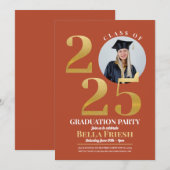 Invitation Photo de fin d'études 2025 Gold Orange (Devant / Derrière)
