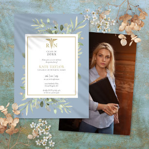 Invitation Photo de fin d'études d'infirmière Greenery Dusty