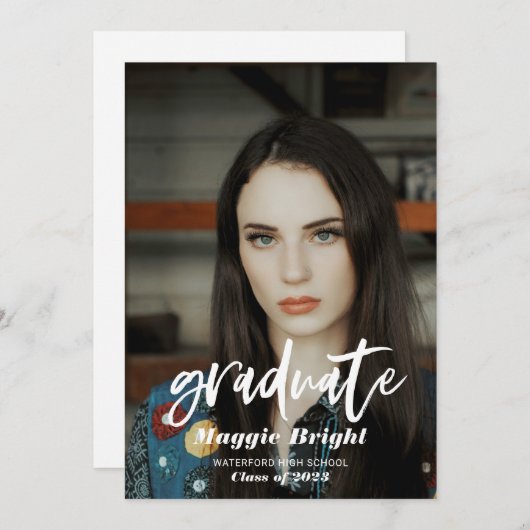 Invitation Photo de fin d'études en script moderne  (Devant / Derrière)