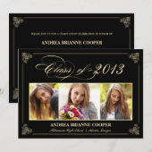 Invitation photo de fin d'études noir élégant 2013 (Devant / Derrière)