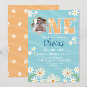 Invitation Photo de fleur de marguerite Une fille 1er anniver