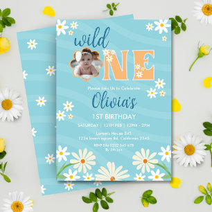 Invitation Photo de fleur de marguerite Une fille 1er anniver