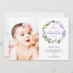 Invitation Photo de fleurs de lilas rustiques Première Sainte