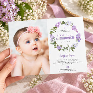 Invitation Photo de fleurs de lilas rustiques Première Sainte