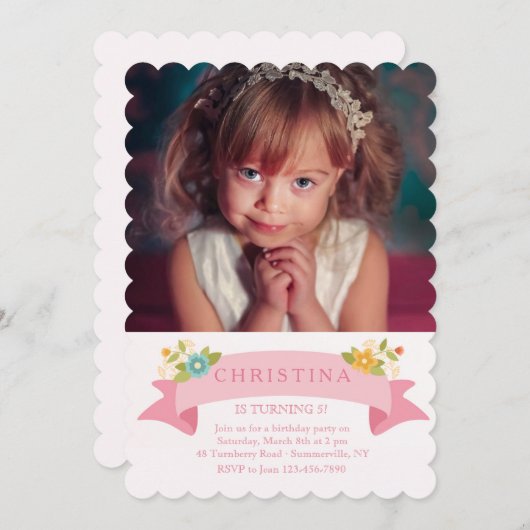 Invitation photo de fleurs délicates (Devant / Derrière)