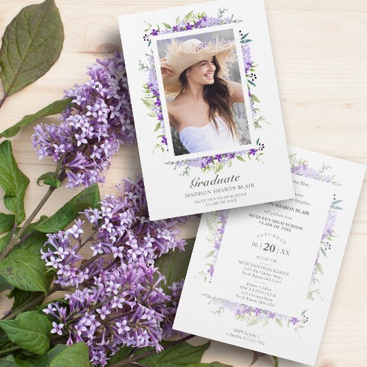 Invitation Photo de fleurs et branches aux tons violets pour 