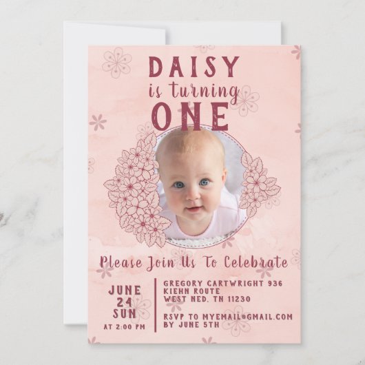 Invitation Photo de fleurs gribouillées roses (Devant)