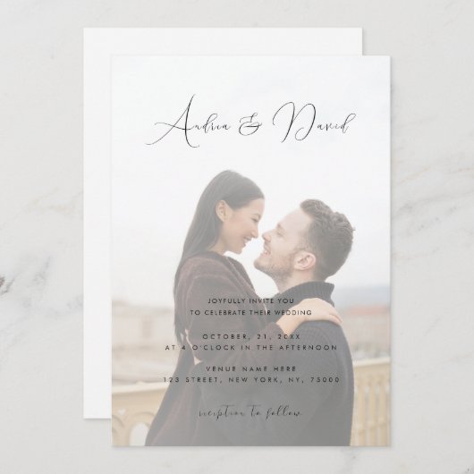 Invitation Photo de fond moderne simple QR Code RSVP All in O (Devant / Derrière)