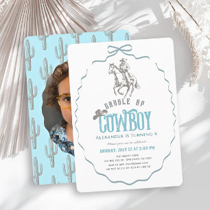 Invitation Photo de garçon d'anniversaire Western Blue Bow Co