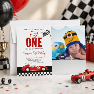 Invitation Photo de garçon de voiture de course Fast One pour